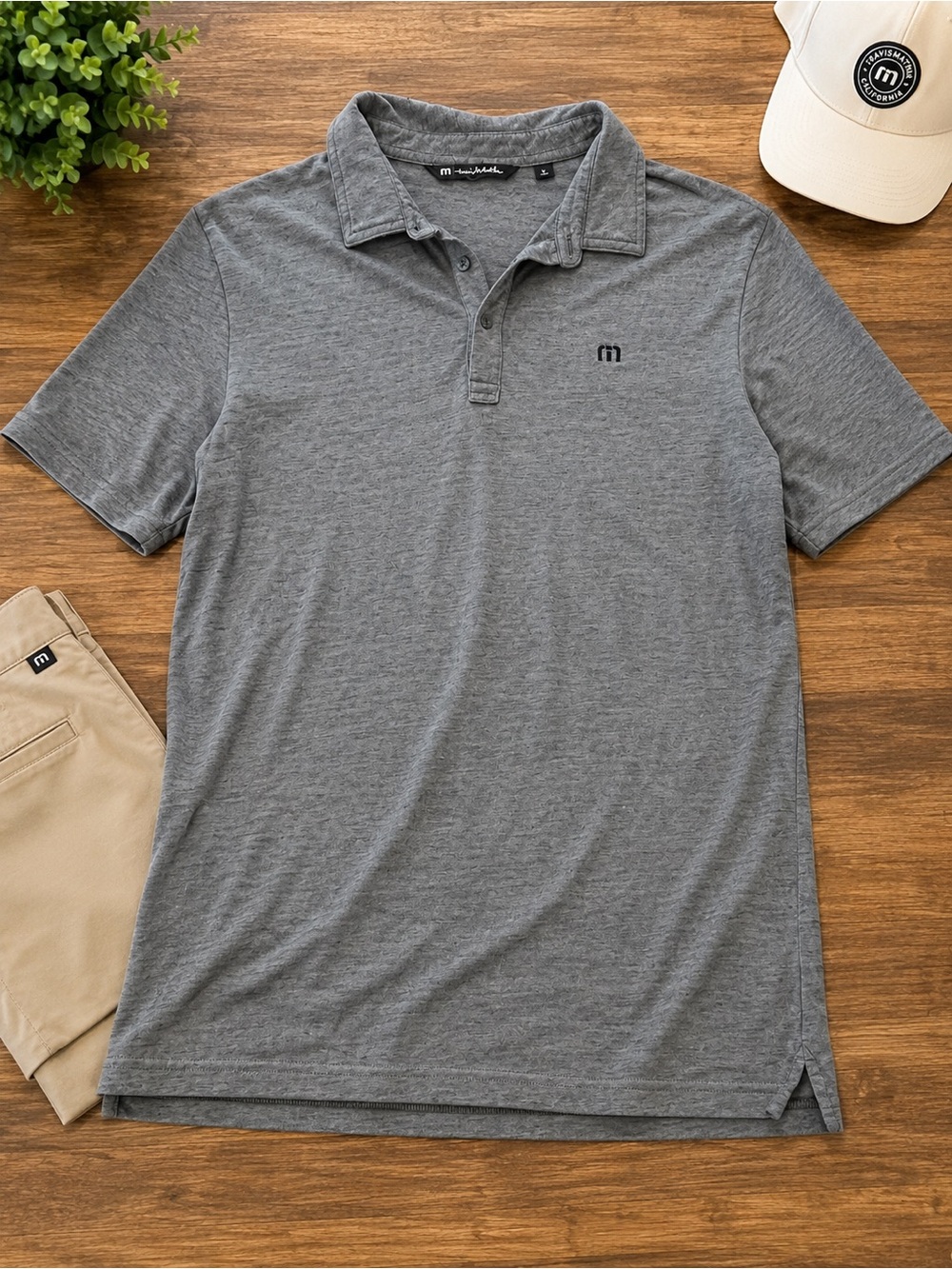 Travis Mathew Polo Gray Heather Performance Polo Shirt Size Large (w)